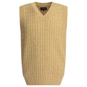 BEAMS PLUS Cable Knit V-Neck Vest Men Beige Sweaters & Cardigans